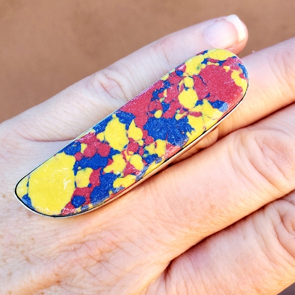New Mosaic Balloon Jasper 925 Silver Statement Ring. - Picture 6 of 14